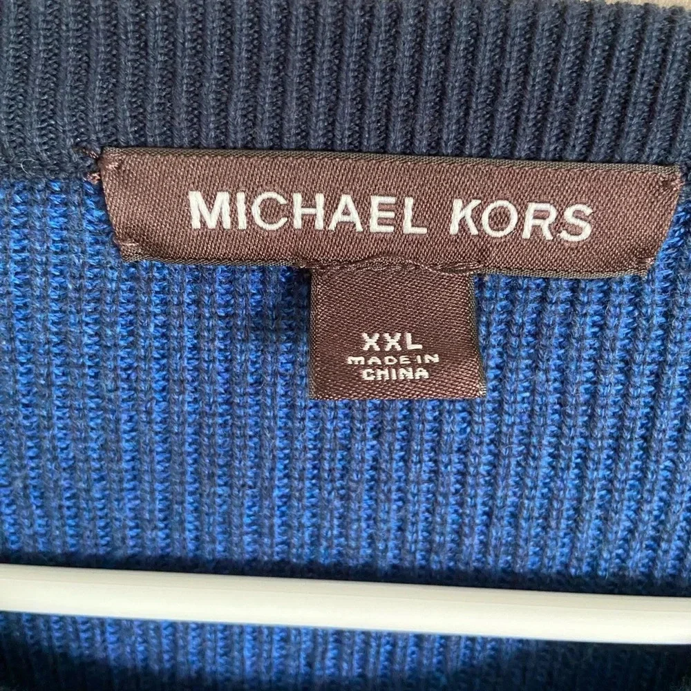Michael Kors Sweater Mens Large 2 tone Blue Crew Neck Sweater Long Sleeve XXL